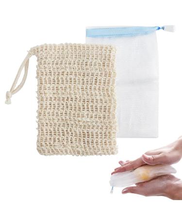 FHDUSRYO 2 Pack Exfoliating Mesh Soap Saver Pouch Bag Sack Handmade Soap Bubble Mesh Bags with Drawstring Soap Bubble Mesh Net Bags for Body Cleansing