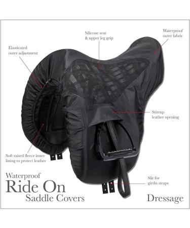 LeMieux ProKit Ride On Dressage Saddle Cover - Black with Silicone Grip Seat - Waterproof Polyester Outer & Fleece Lining - One Size - Buy Online on GoSupps.com
