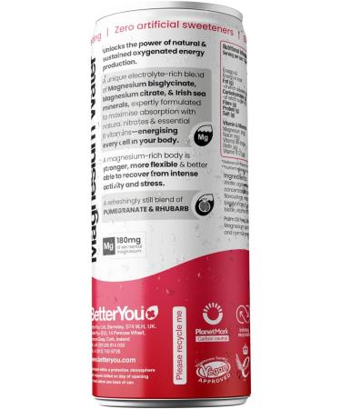 BetterYou Magnesium Mineral Water Energy Natural Sustained Energy Boost Magnesium Glycinate Vital B Vitamins & Nitrates Infused with Pomegranate & Rhubarb Pack of 12 250 ml - Buy Online on GoSupps.com