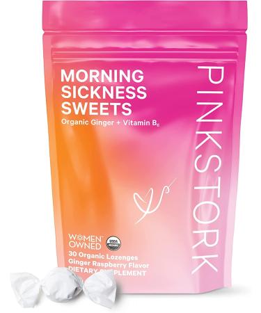 Pink Stork Morning Sickness Sweets: Organic Raspberry Ginger Candy for Pregnancy with Vitamin B6 for Occasional Morning Sickness and Digestion  Pregnancy Must Haves  30 Lozenges Ginger Raspberry
