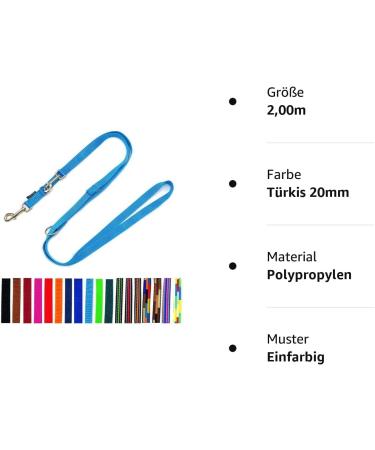 Adjustable Dog Leash Double Leash for Large Dogs - Turquoise 20mm 2.00m - Buy Internationally - Buy Online on GoSupps.com
