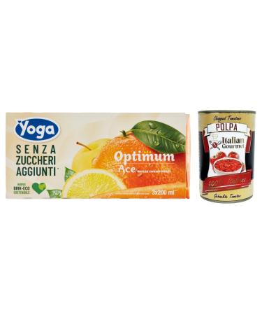 Italian Gourmet E.R. Yoga Succhi di Frutta Optimum Ace Fruity Apple Orange Carrots and Lemons No Added Sugar Refreshing Drink without Alcohol 3 x 200 ml + Italian Gourmet Polpa di Pomodoro Box of 400