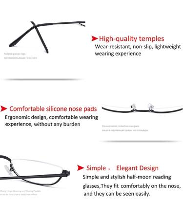 LILLIE Stylish Half-Moon Reading Glasses | Anti-Blue Light Computer Readers | 4.0x Black Half-Frame Metal Design - International Shipping Available - Buy Online on GoSupps.com