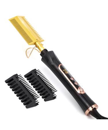 Ten-Tatent Hot Comb Hair Straightener Electric Anti-Scald Straightening Comb Double Sided Portable Ceramic Beard Straightener Brush Press Comb Ceramic LCD LCD-Double