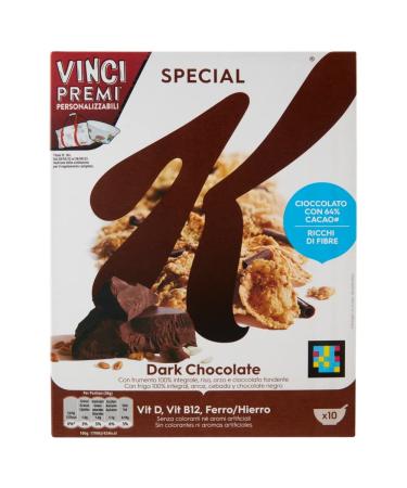 Kellogg's 6x Kelloggs Special K Dark Chocolate Fiocchi di Riso Cereals dark chocolate rice flakes whole wheat and barley with vitamins and minerals with chocolate curls 290 g cereal flakes