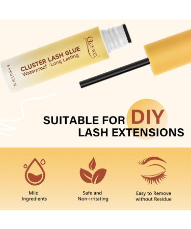 QUEWEL Cluster Eyelashes Glue 5ml - Waterproof & Long Lasting Individual Lash Bonding Adhesive for DIY Extensions - Clear - Buy Online on GoSupps.com