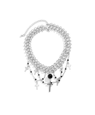 Oralgos trendy black pearl choker crucifix pendant necklaces punk inspired chain choker ornaments gothic charm edgy accessories metal