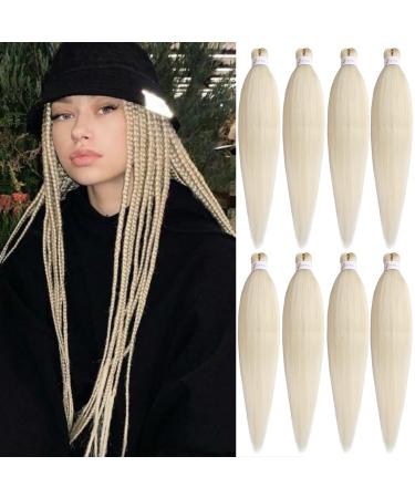 Leeven 8 Packs Blonde Braiding Hair Extensions Pre Stretched for Box Braids 20'' Yaki Straight EZ Braiding Hair Kanekalon Fiber Pre Stretched Crochet Braiding Hair Extension /20 Inch 613# 20 Inch (Pack of 8) 613#