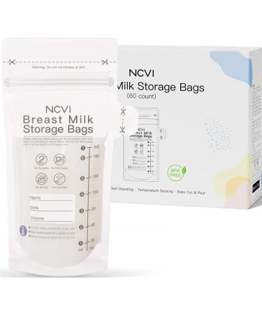 NCVI breast milk bag 60 pieces of 200ml milk storage bag for breastfeeding with temperature recognition double sealed hygienic self-ending simple outgourse BPA-free 60 Count