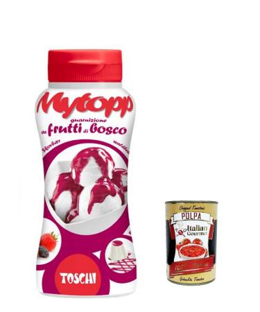 Italian Gourmet E.R. Toschi Topping Squeeze Frutti di Bosco Set of 6 Sauces for Coffee Cocktails Ice Cups Porridge Pancakes and Pastries 200 g + Italian Gourmet Polpa 400 g