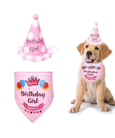 Suoxu dog birthday cute dog-birthday party hat cotton-triangle-scarf puppy birthday outfit pet-Happy Birthday-Bandana gift and party accessories decoration set rose - Buy Online on GoSupps.com