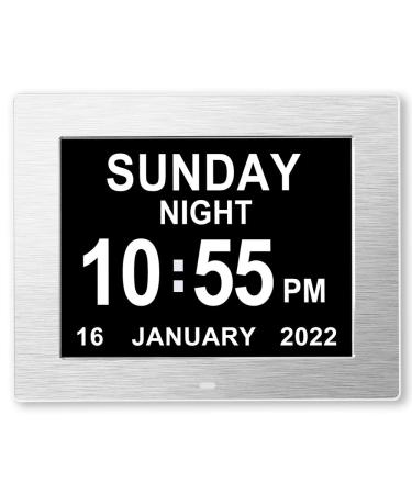 Levick 2022 Version, Digital Day Calendar Clock, Vision Impaired Memory Loss Dementia Clock for Senior Elderly Alzheimer's with Medication Reminders Extra Large Day Date Time Display (8 inch), Silver 8-inch Silver