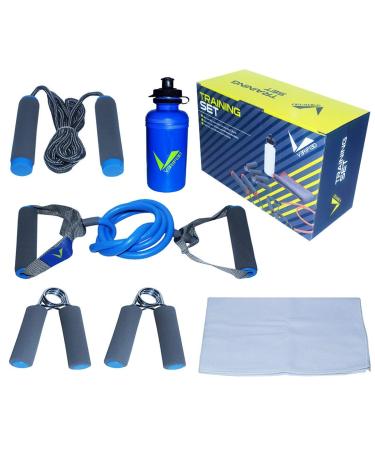 Verified All-In-One Home Gym Equipment Strength Training Resistance Equipment- Jump Rope Resistance Tube for home Workouts 2-Hand Strengthener Fitness Equipment Leakproof Water Bottle | Portable Training Set