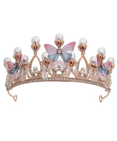 FRCOLOR Girls Crown Tiara Rhinestone Princess Crown Butterfly Pearl Crown Headband for Wedding Prom Party