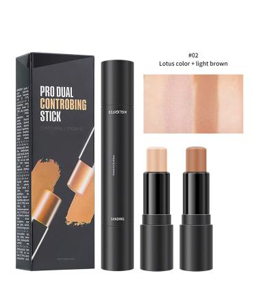 Highlighter Stick  Contouring Stick  Concealer Contour  Double-Head 2 in 1 Make up Concealer Contouring Cream Set  Long Lasting Contour Cosmetics Set ( 2 colors )(Lotus Color + Light Brown)