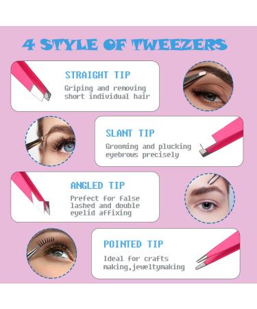 ABOLINE 4 Piece Professional Stainless Steel Tweezers Set - Best Precision Tweezers for Eyebrows, Ingrown Hair, Blackheads, and Lash Extensions - Includes Travel Bag and Hair Clips (Hot Pink) - Buy Online on GoSupps.com