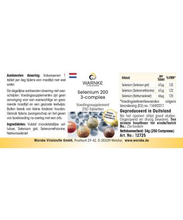 Warnke Vitalstoffe Selenium 3 complex 250 tablets each containing 200 g Complex of selenium yeast selenomethionine and sodium selenite HIGH DOSAGE German pharmacy quality vegan Warnke Vitalstoffe - Buy Online on GoSupps.com