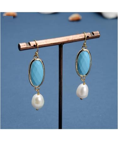Earrings for Women Natural Cultured White Rice Bezel Set Blue Crystal Plated Hook Earrings Cute for Women Hilarity Earrings for Women - Buy Online on GoSupps.com