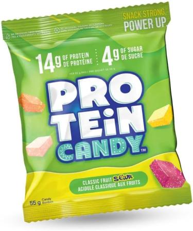 Protein Candy Gummy | High Protein Fruity Candy | 14g Protein 4g Sugar 6g Fibre | Zero Artificial Flavours or Sweeteners Gluten Free | Box of 12 Bags (Classic Fruit Sour) - Buy Online on GoSupps.com