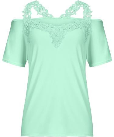 Lace Tops for Women - Green XX-Large | Summer Casual V Neck T-Shirt | Cold Shoulder | Floral Print Blouse | Business Casual - Buy Online on GoSupps.com