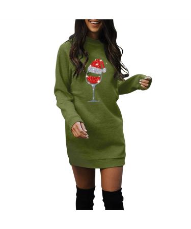 Hanxiulin women Christmas dress print long -sleeved sweats long -sleeved sweatshirts dress hoodie print christmas happy oversize long -sleeved hooded hoodies Christmas dresses green xl