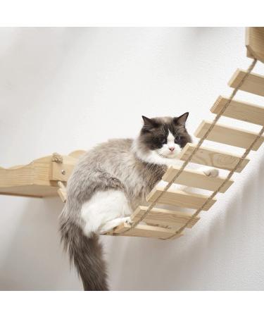 Yiotl Wall-Mounted Cat Shelf Set - Modern Solid Wood Furniture with Hammock, Climbing Bridge, and Cat Mat - Buy Online on GoSupps.com