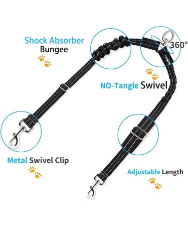 Yangbaga Adjustable 360 Rotatable Dog Leash for 2 Dogs - Reflective Elastic for Jogging - Suitable for Small Medium & Large Breeds - Large Black - Buy Online on GoSupps.com