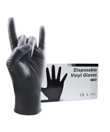 Black Vinyl Disposable Gloves Large 50 Pack 3 Mil Powder Latex Free Disposable Exam Gloves Home Cleaning and Food Gloves Large (Pack of 50) Black Large 50pcs