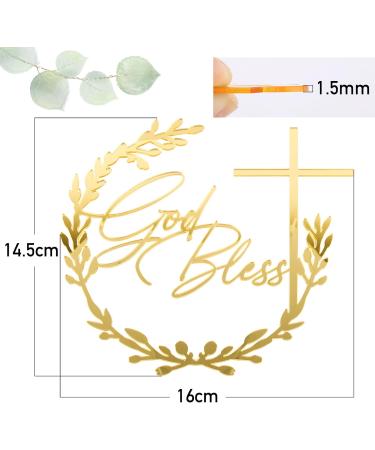 1pc Cross Cake Topper Gold God Bless Acrylic Mirror Baptism Cake Decoration Gold for Baptism Christening Party Favors Birthday Wedding DIY Cake Supplies - Buy Online on GoSupps.com
