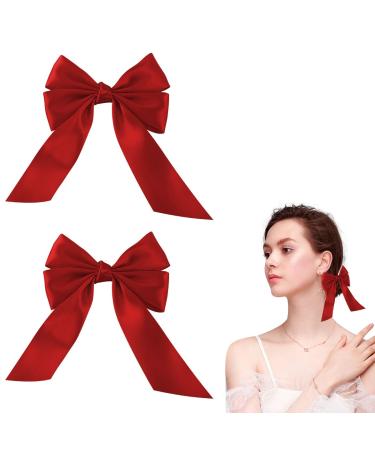 Jagowa 2 Pcs Bow Hair Clips Large Ribbon Bows Hairpin Cute Hair Decorations Accessories Party Hairstyle Alligator Clips (Red)