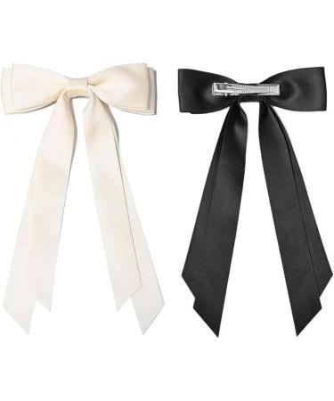 MUNSKT 3PCS Hair Bows Clip Black White Hair Bow with Long Silky Satin French Hair Bows for Women - Buy Online on GoSupps.com