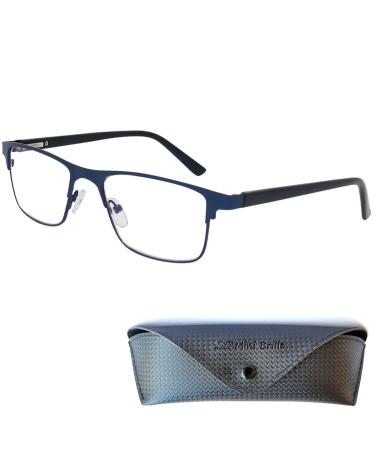 Mini Brille Metal Blue Light Blocking Reading Glasses Rectangle Lenses Stainless Steel Frame (Black) Women and Men Anti Blue Light Filter Dark Blue Looks Like Black 1.5 Dioptres