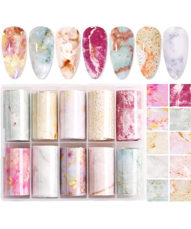 Marble Nail Foil Transfer Sticker  10 Rolls Marble Stone Nail Foils Colorful Blooming Print Nail Art Foil Wraps Decals DIY Nail Decoration for Women Girls