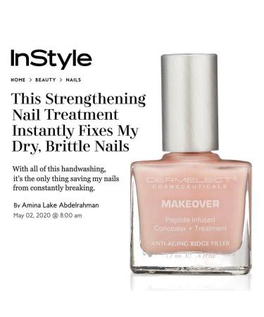 Dermelect Makeover Ridge Filler - Nail Base Coat with Keratin Peptides, Pentavitin & Vitamin B5 - Hydrating, Strengthening, and Concealing Treatment for Nail Ridges, Yellowing, Dryness - 0.4 oz - Buy Online on GoSupps.com