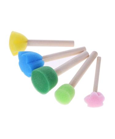 Ruwado 10 Pcs Foam Sponge Brush with Wooden Handle Round Flower Multi Size Painting Tools for Kids Children DIY Acrylic Watercolor Varnishes Art Craft Painting