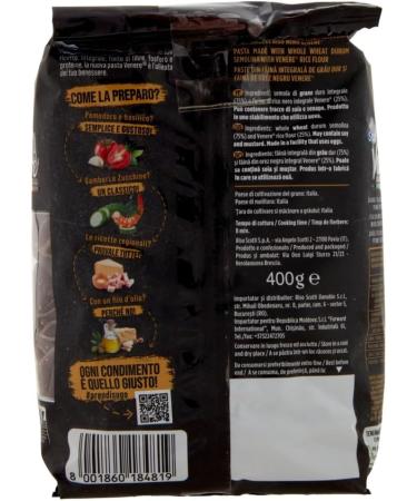  Italian Gourmet E.R. Riso Scotti Pasta Venere Penne Rigate Pasta made from durum wheat semolina and wholegrain Venere black rice flour 400g + 400g box - Buy Online on GoSupps.com