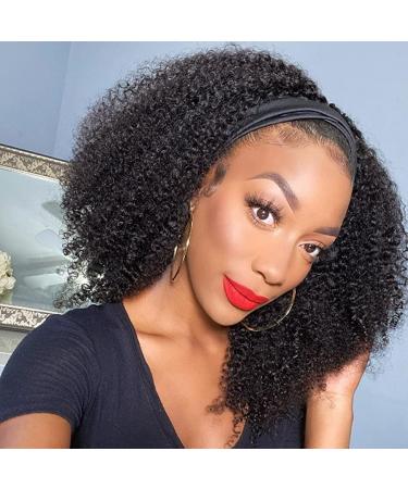 Human Hair Wigs Afro Kinky Curly Wigs (18 inches) Short Mongolian Afro-vertical curly with headband Brazilian virgin remy afro wigs for black women (fluffy curls) 18 inch
