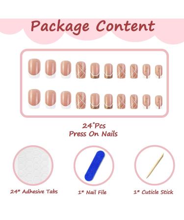 24-Piece Gold Glitter French Artificial Nails - Ballerina Press-On Design for Women & Girls | DIY Square Fake Nails - Buy Online on GoSupps.com
