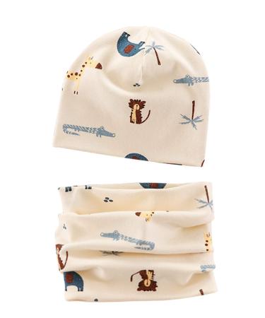 VUCDXOP Baby Children's Cotton Hat Scarf Set Winter Boys Girls Beanie Hats + Tube Scarf Set of 2 Autumn Winter Soft Cotton Beanie Hat Neckerchief Round Scarf Neck Warmer Set Color#5 M (Suitable for 7 Months-2 years old baby)