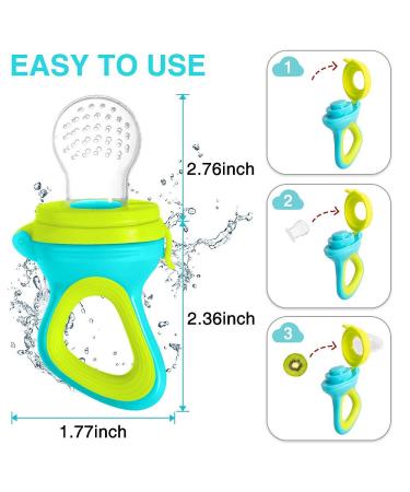Baby Food Feeder 2 Pack Fruit Pacifier Set | 6 Silicone Pacifiers | Dispensing Spoon | Baby Feeding Set in Green - Buy Online on GoSupps.com