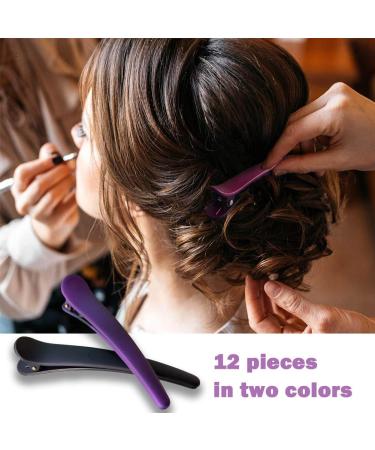 Pack of 12 Purple Plastic Hair Clips - Sectioning Combi Clips for Hairdressers | Durable & Stylish - Buy Online on GoSupps.com