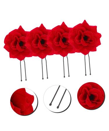 Beaupretty Retro Hair Needles - 4PCS Rose Flower Headwear | Beautiful Red Hairpins for Women - Bridal Hair Accessories - Buy Online on GoSupps.com