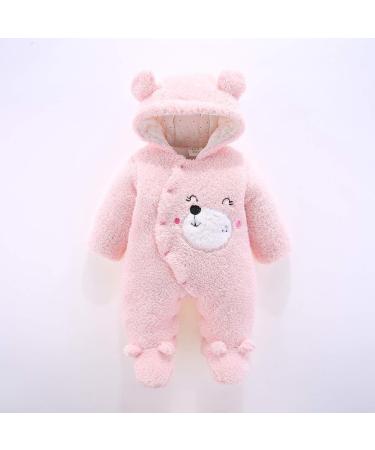 Puseky Newborn Baby Cartoon Bear Snowsuit - Winter Coat Hooded Footed Romper Jumpsuit | Unisex Baby Clothes Bodysuit (9-12 Months) - Pink - Buy Online on GoSupps.com