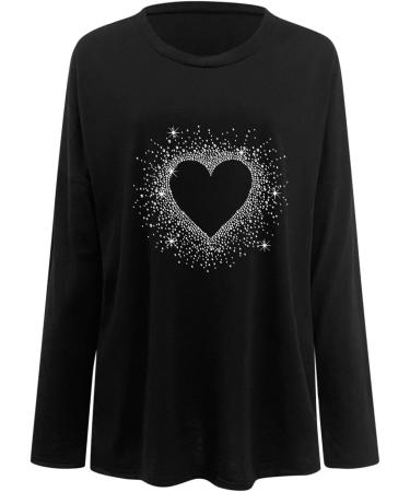 Swulli Christmas Motif Oversized Long Sleeve T-Shirts for Women | Casual Loose Heart Tunic Blouses in Black - Buy Online on GoSupps.com