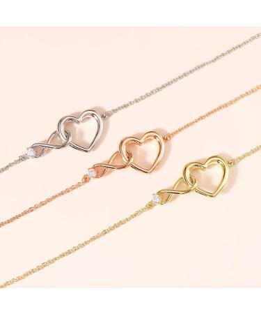 Infinity Bracelets for Womens Jewellery Silver Plated Bracelet ladies Love Heart Bracelets Gifts Crystal Bracelet with Zircon Adjustable Heart Bracelet for Women Teen Girls Charms Xmas Rose Gold - Buy Online on GoSupps.com