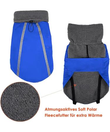 Slowton Winter Dog Coat | Waterproof & Adjustable Outdoor Jacket for Small & Medium Dogs - Warm Polar Fleece with Turtleneck Scarf & Reflective Stripes (Size S Blue) - Buy Online on GoSupps.com