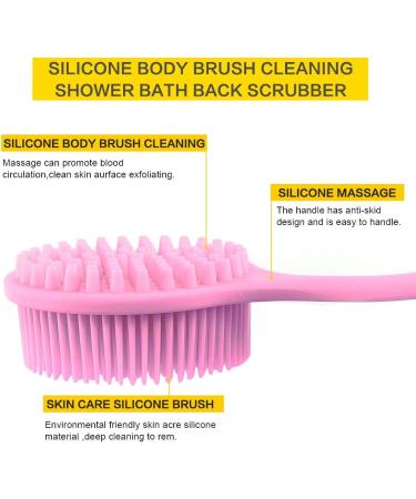 Ityes Silicone Body Brush - Soft Bristles Bathing & Back Scrubber with Long Handle | Double-Sided Shower Brush with Massage Function - Pink - Buy Online on GoSupps.com