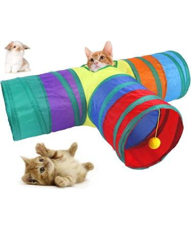 Rabbit Bunny Cats Tunnels with doll ball Folding three-way tube Rabbit guinea pig hideout small animal activity toy kitten tunnel tube - Buy Online on GoSupps.com