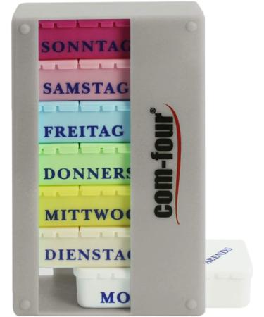 Com-Four 7-Day Drug Doser - Weekly Pill Organizer Box (Silver & Black) with Accessories - Perfect for Morning Lunch & Evening Medication | Optimal Tablet Dose Management - Buy Online on GoSupps.com