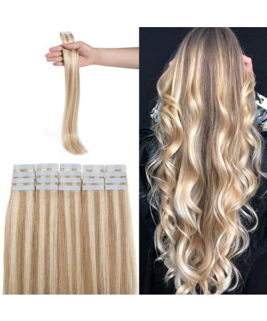 Silk -Co Tape in Extensions Real Hair - #18/613 Ashblond/bleached blond - 20 bricks x 4cm wide/2.5g - 50g hair extension Remy real hair extensions tape 60cm